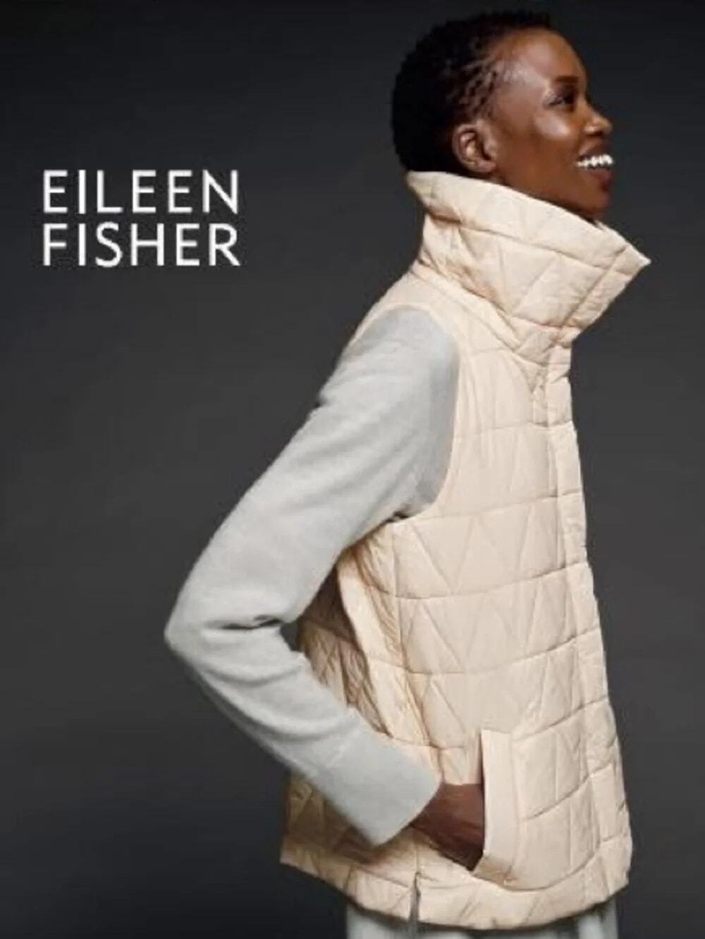 S Cream Eileen Fisher chevron-quilted puffer vest quilted down feather filled